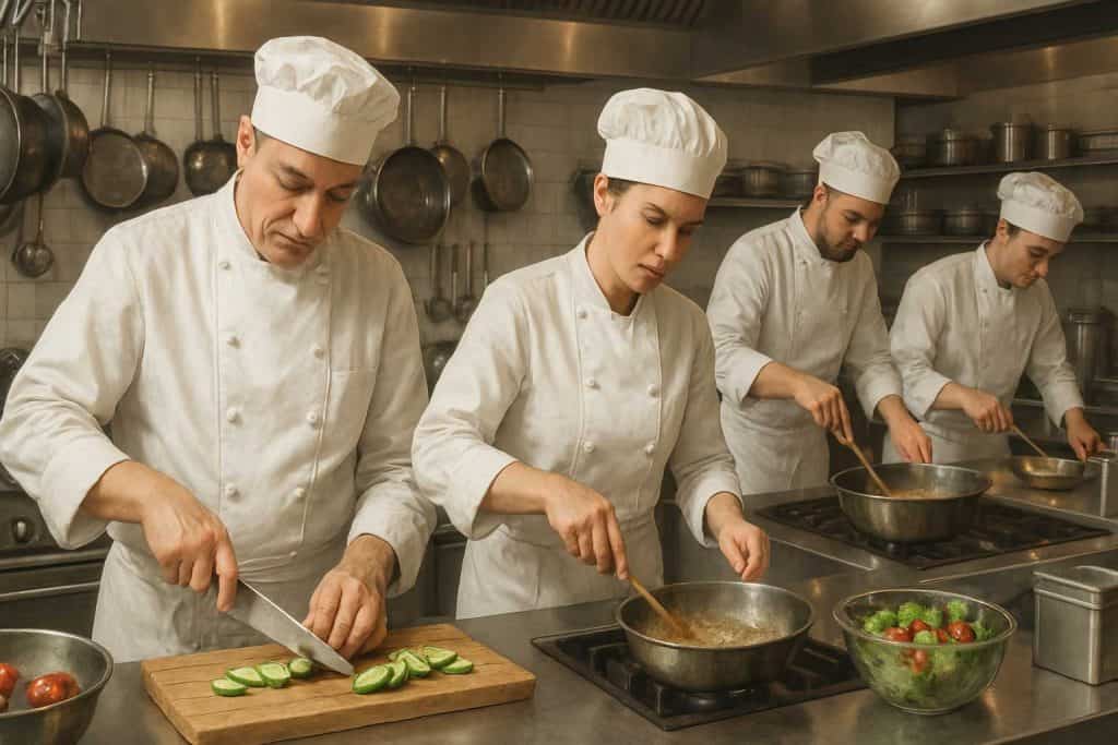 cocineros trabajando de manera eficiente con ia